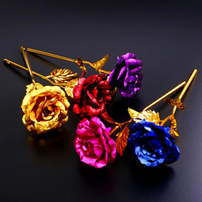 24K Gold Dipped Rose Flower Artificial Flowers Eternal Rose with Stand Forever Love in Box Birthday Valentine Day Gift for Girls